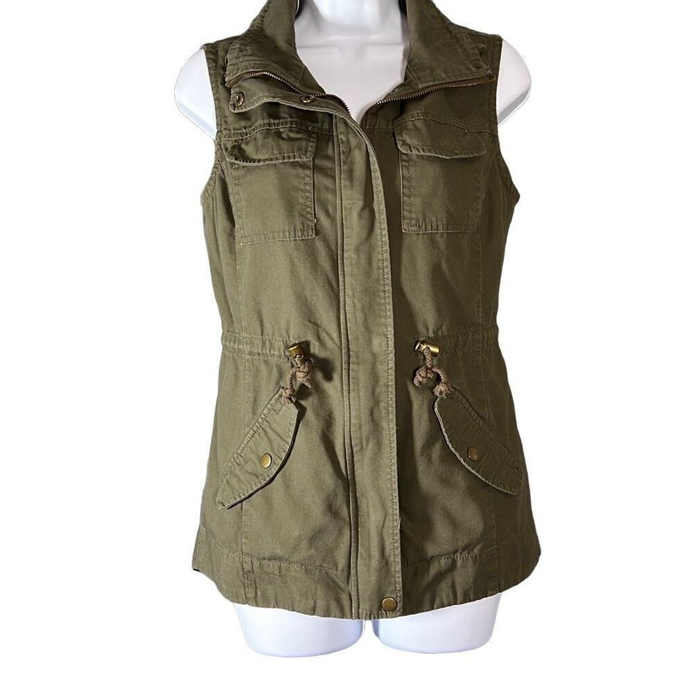 American Rag Cie Women's Full Zip Vest Utility Front Pockets Army Green Small